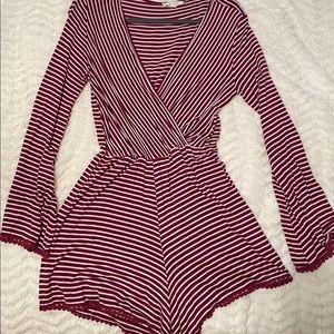 Red and White Striped Romper